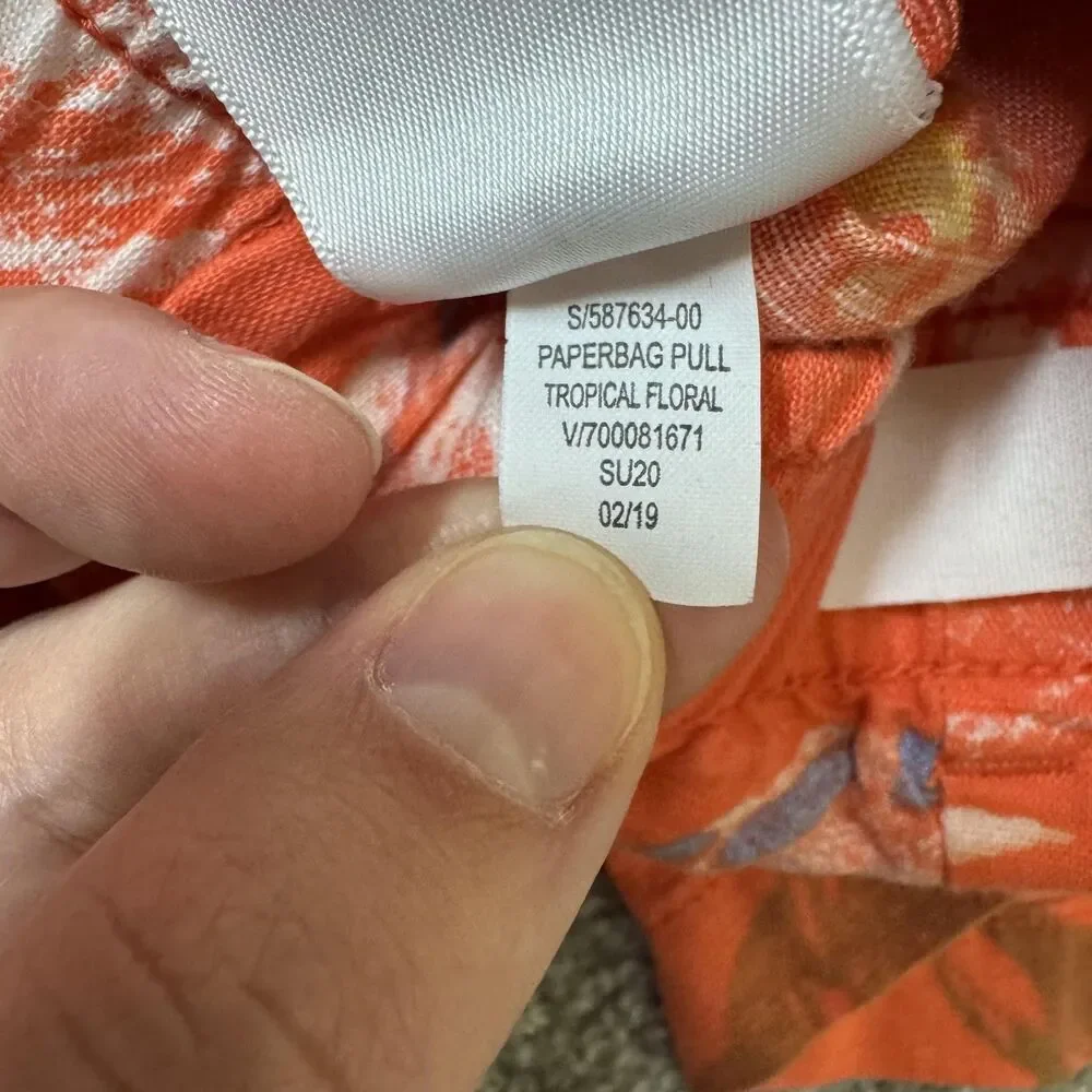 Gap Paperbag Pull Shorts Womens Small Orange Tropical Floral Linen Blend Summer